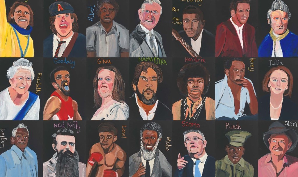 Namatjira’s work is known for his paintings that are caricatures of people in almost cartoonish like forms.