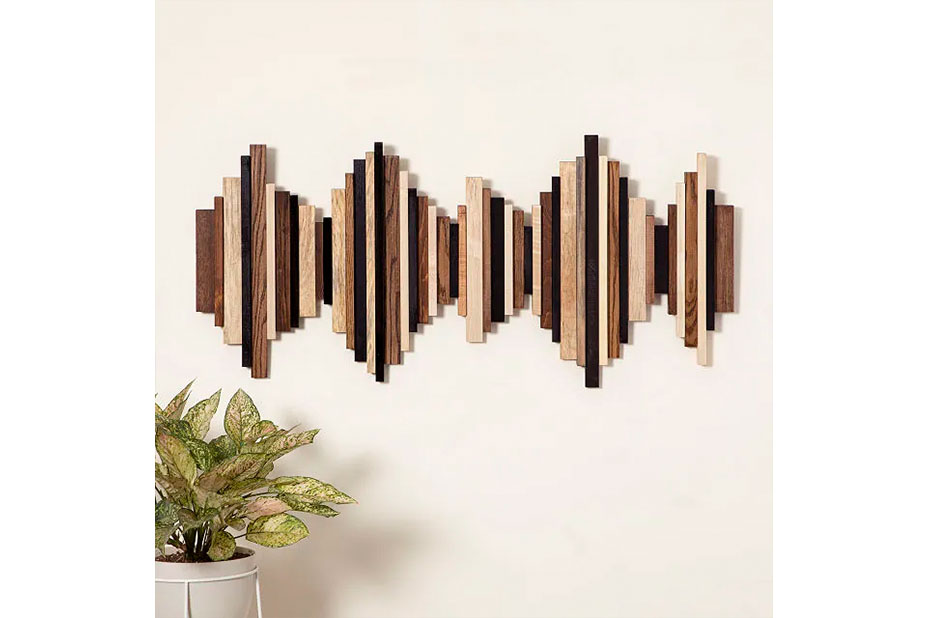 A wooden wall art installation