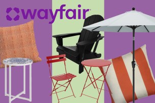 A group of chairs and umbrellas from Wayfair's outdoor collection