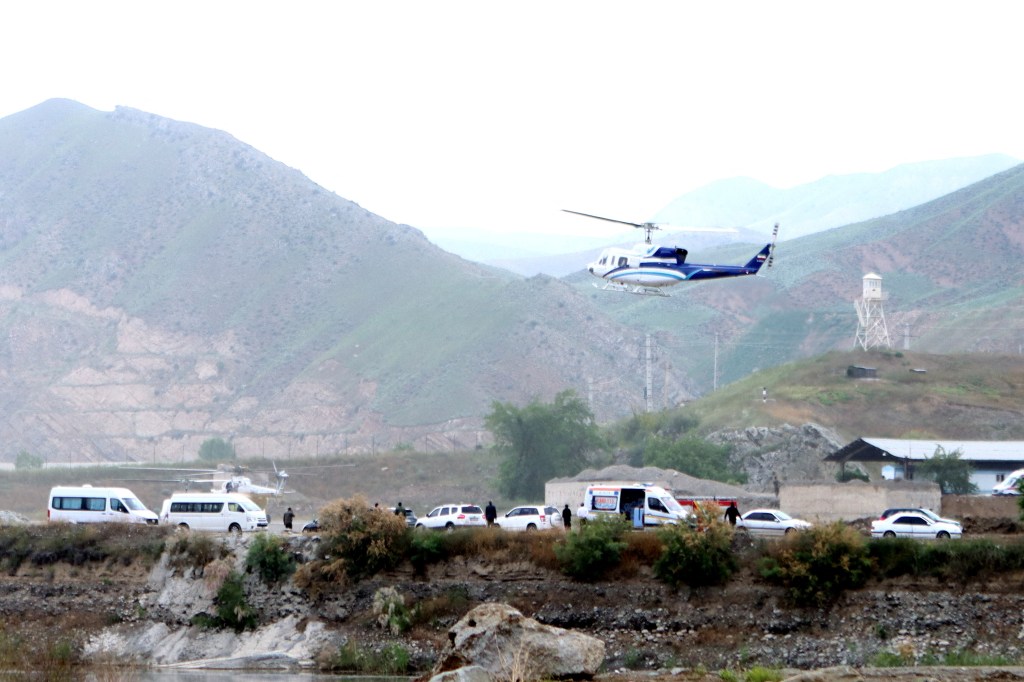 A helicopter carrying Iran's President Ebrahim Raisi takes off, near the Iran-Azerbaijan border, May 19, 2024. 