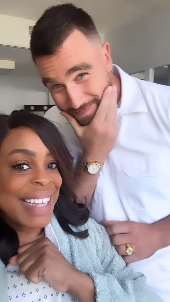 Niecy Nash and Travis Kelce posing for a picture together, announcing Kelce's first acting role on social media