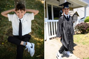 Joe Petraro leaning against a tree, Joe Petraro in a cap and gown