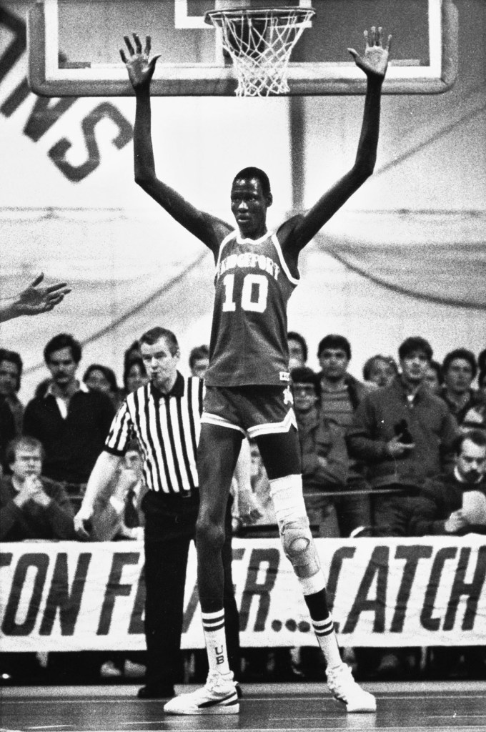 Manute Bol turned heads in the 1980s for the University of Bridgeport.