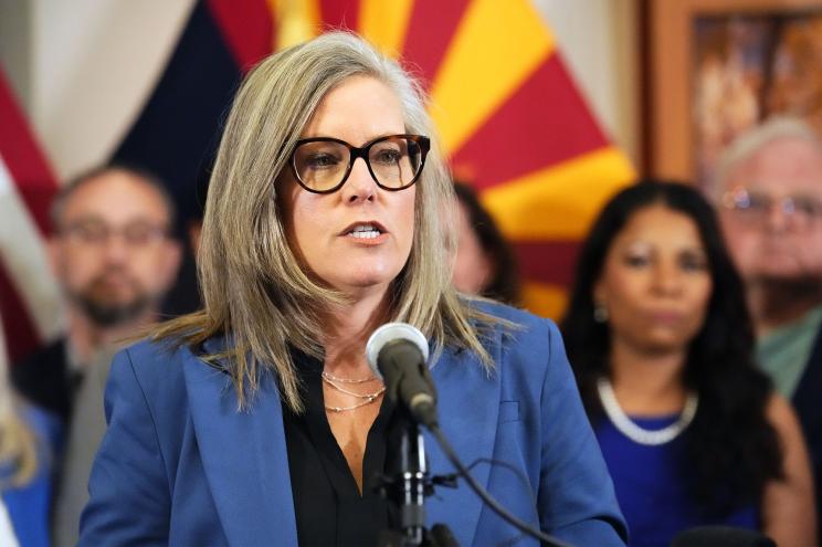 Arizona Gov. Katie Hobbs speaks before signing a bill repealing the state's near total abortion ban that dates to 1864 during a news conference on May 2, 2024