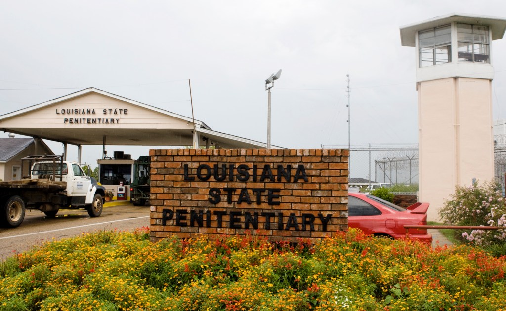 Vehicles enter at the main security gate at the Louisiana State Penitentiary