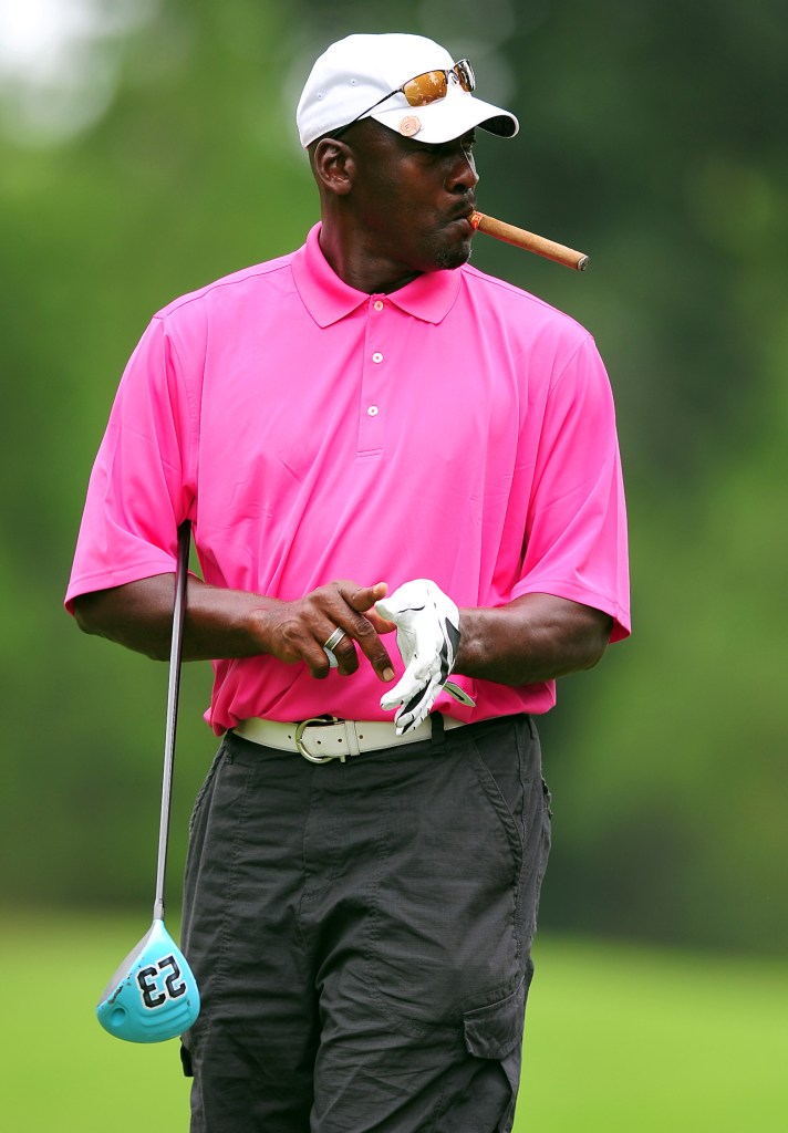 Michael Jordan walks to a tee box during the Hooptee Celebrity Golf Classic at the Golf Club at Ballantyne in Charlotte, North Carolina, on Thursday, July 12, 2012.