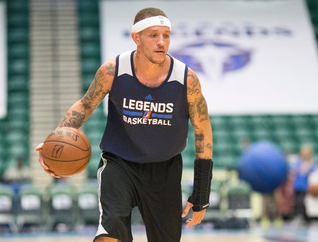 Texas Legends basketball player Delonte West on the court during a solo pre-game workout at the Dr. Pepper Arena on April 1, 2015
