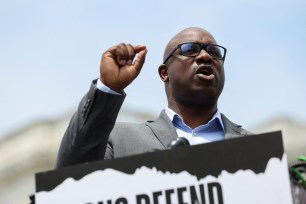 U.S. Representative Jamaal Bowman (D-NY) speaks during a press conference alongside lawmakers and university union members on protecting the right of free speech on May 23, 2024.