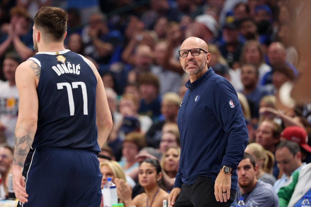 Dallas Mavericks head coach Jason Kidd looking on against the Boston Celtics during game three of the 2024 NBA Finals