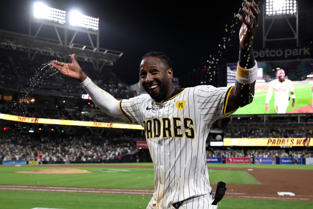 Jurickson Profar celebrated the big victory in San Diego. 