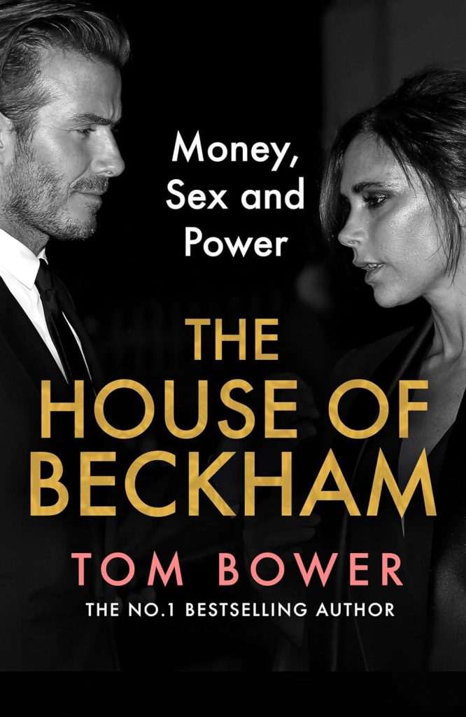Cover of the the book "The House of Beckham," showing a black-and-white image of David and Victoria Beckham facing each other
