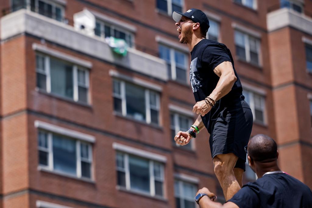 Celtics rookie head coach Joe Mazzulla was all smiles during the team's parade.