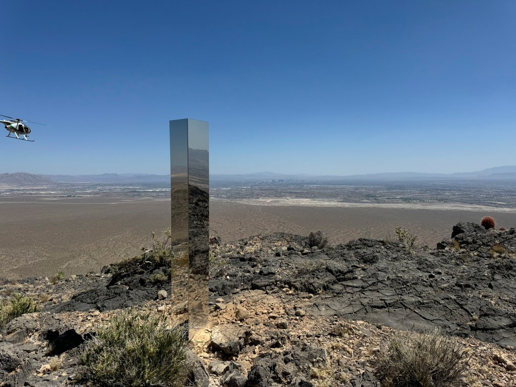 This photo provided by Las Vegas Metropolitan Police Department, the mysterious Monolith is removed on Thursday, June 20, 2024