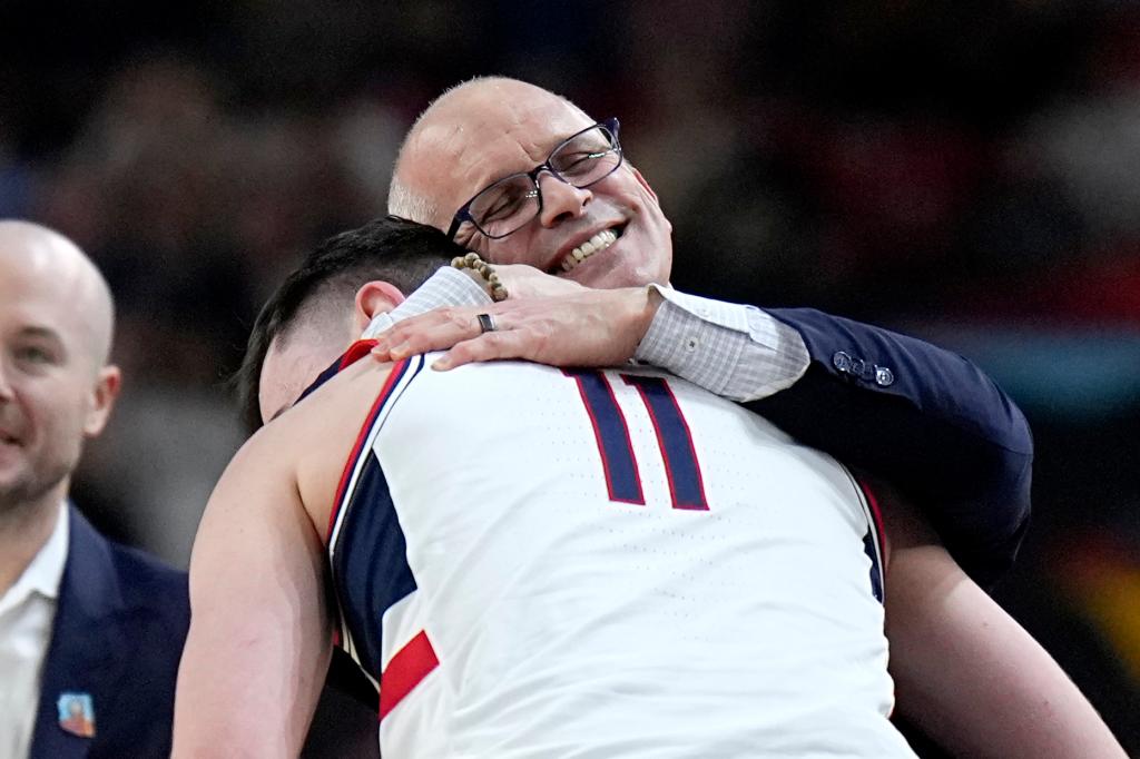 Dan Hurley and Alex Karaban will likely be having plenty more embraces in Storrs next year.