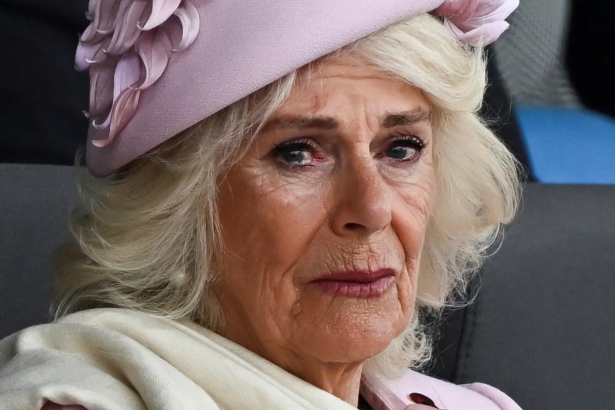 Queen Camilla is deeply moved as a war veteran shares the tragic story of losing his best friend on the beaches of Normandy.
