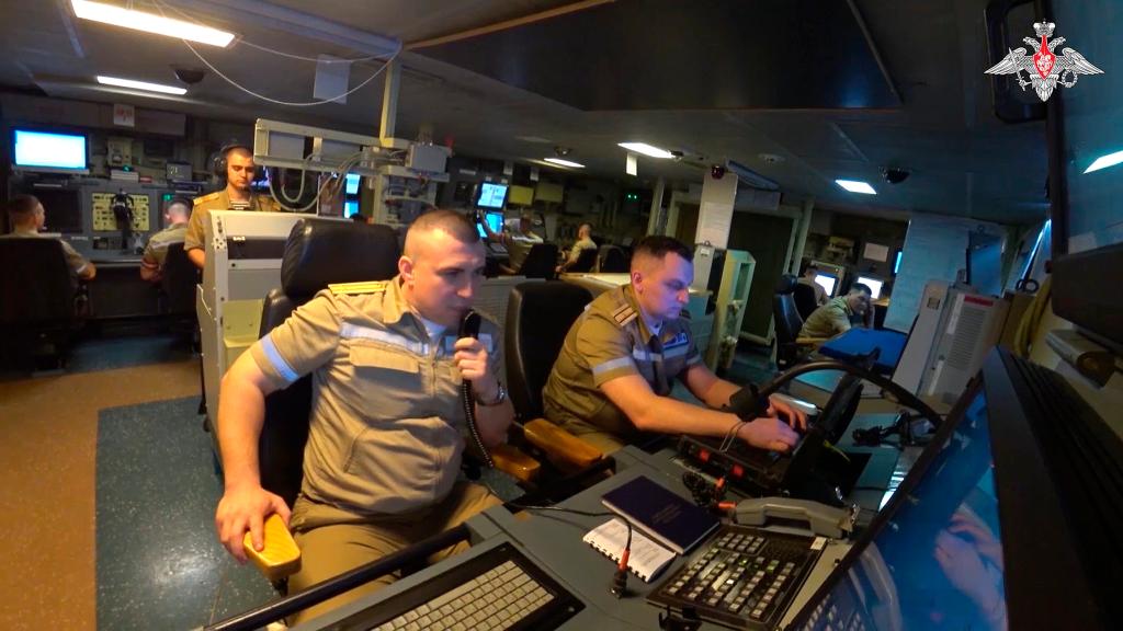 Russian sailors aboard the frigate Admiral Gorshkov.