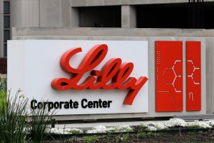 Sign for Eli Lilly & Co. outside their corporate headquarters in Indianapolis, associated with the development of an Alzheimer's drug