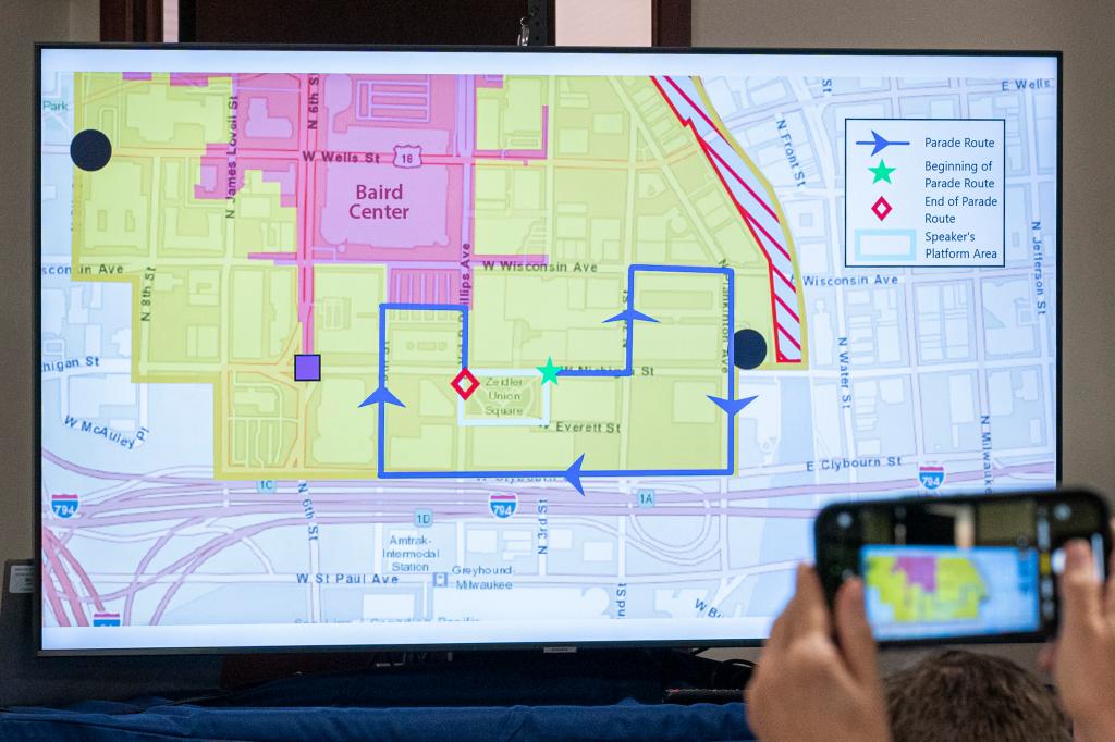 A Secret Service map showing the different areas that will be set up for the convention held next month in Milwaukee.