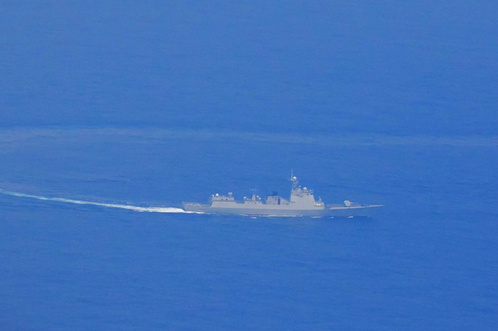 A Chinese guided missile destroyer was spotted by the Taiwan Ministry of National Defense traveling past Taiwan on May 23, 2024.