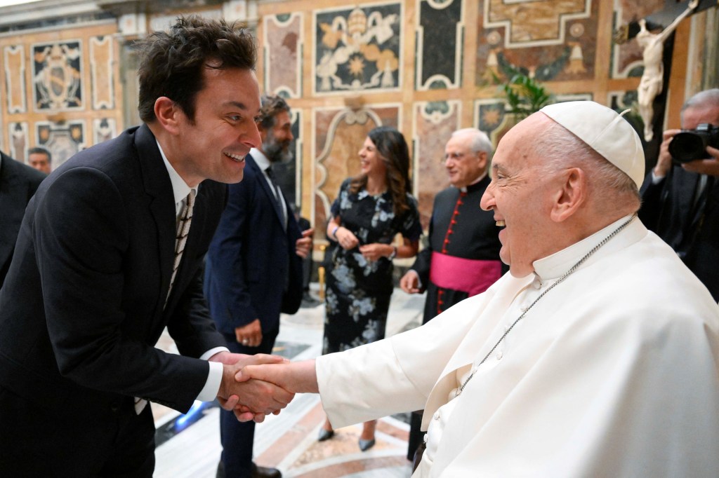 Jimmy Fallon and Pope Francis at The Vatican on June 14, 2024.