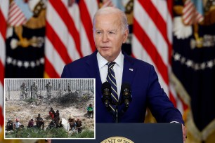 U.S. President Joe Biden standing behind a podium, delivering remarks on an executive order limiting asylum, in the East Room of the White House in June 2024.