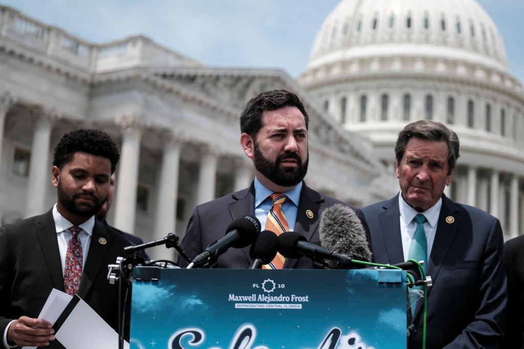 Rep. Mike Lawler (R-NY) speaks at a news conference on May 23, 2024 in Washington, DC. Congressional members plan to introduce legislation to protect cabin crew and passengers from toxic chemicals aboard commercial aircraft.