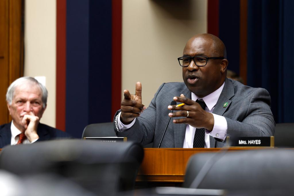 Rep. Jamaal Bowman (D-NY) speaks during a hearing with subcommittee members of the House Education and the Workforce committee in the Rayburn House Office Building on May 08, 2024 in Washington, DC