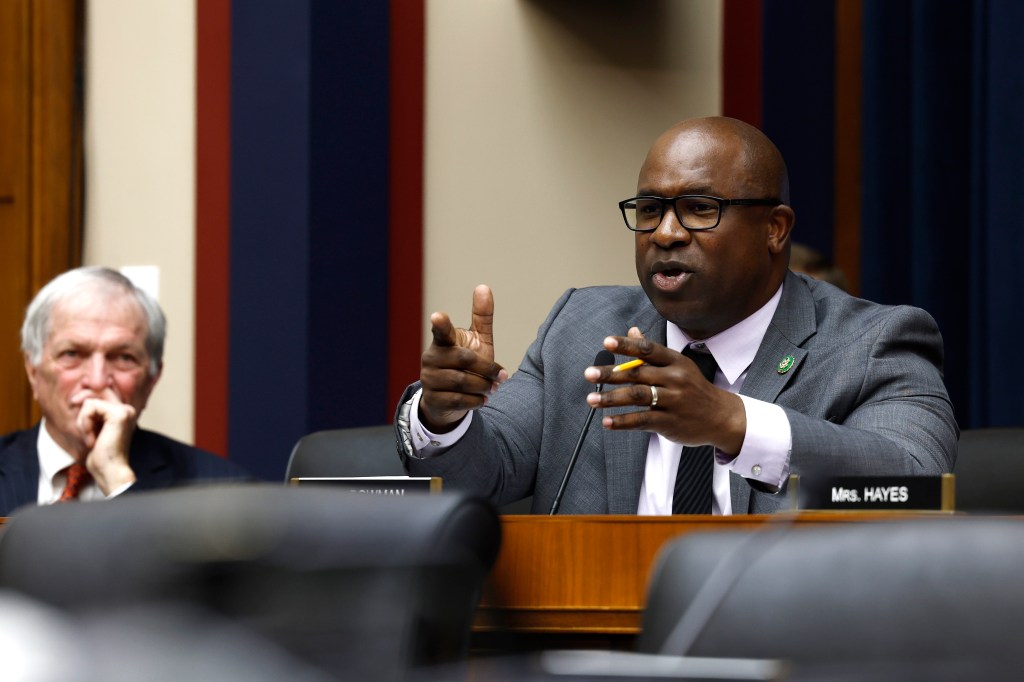 Rep. Jamaal Bowman (D-NY) speaks during a hearing with subcommittee members of the House Education and the Workforce committee in the Rayburn House Office Building on May 08, 2024 in Washington, DC