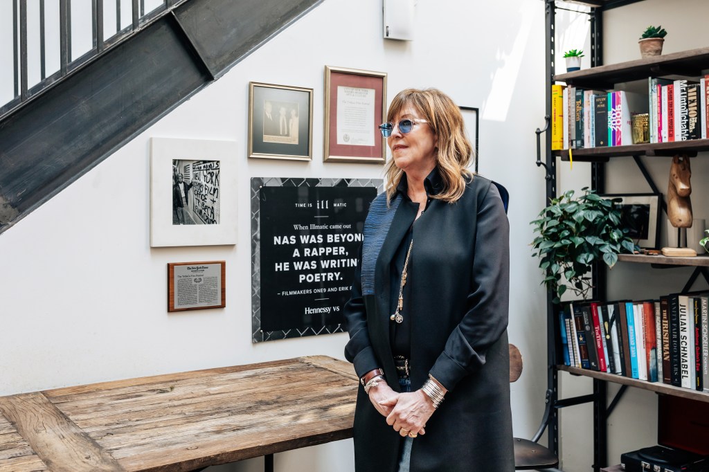Jane Rosenthal of the Tribeca Film Festival standing in front of a staircase in Manhattan, taken on May 22, 2024 by Emmy Park for NY Post.