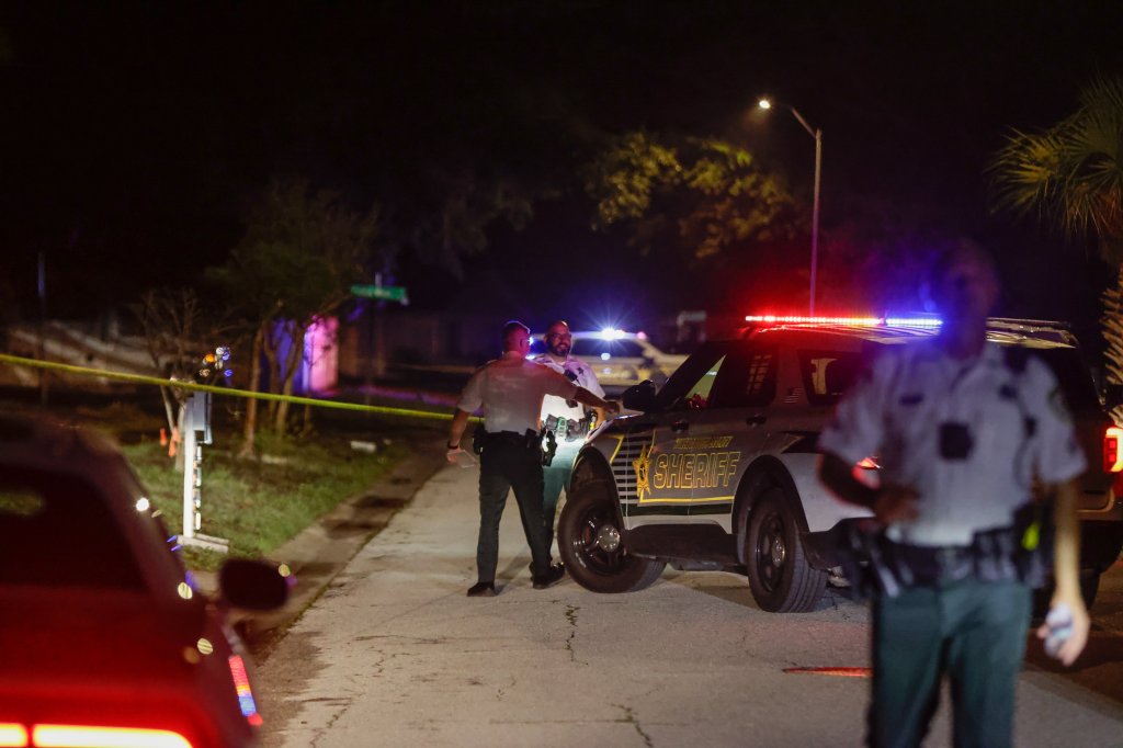 Hillsborough County Sheriff deputies investigate a homicide on Cactus Wren Place where a son killed his mother in father and was killed after a shootout with deputies on Sunday, June 16, 2024 in Tampa. 