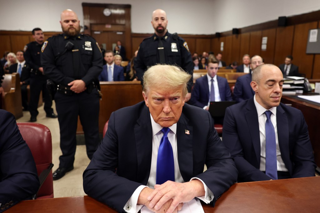 Trump sits in the courtroom during his hush money trial at Manhattan Criminal Court on May 30, 2024 in New York City. Trump sits in the courtroom during his hush money trial at Manhattan Criminal Court on May 30, 2024 in New York City. 