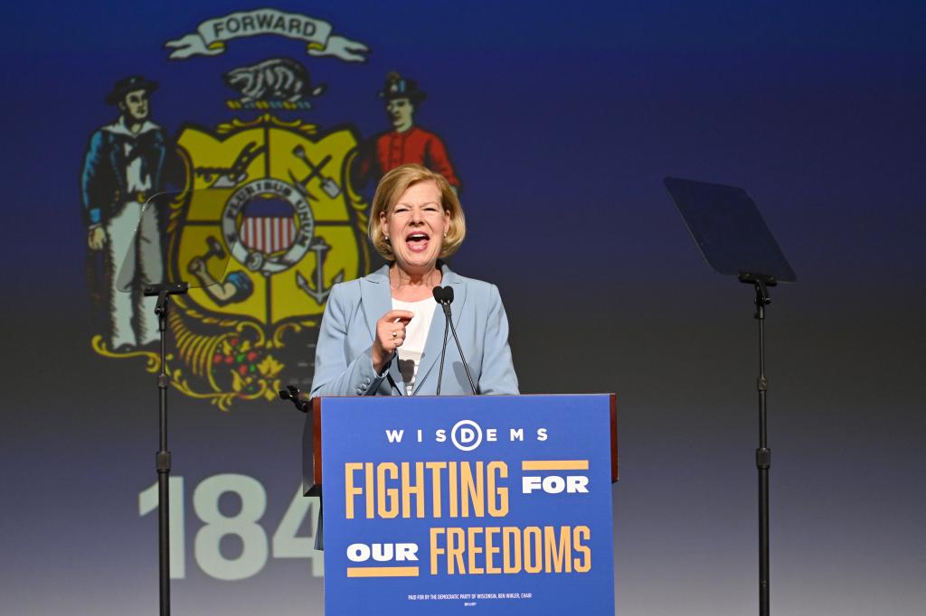 Sen. Tammy Baldwin (D-WI) speaks during the WisDems 2024 State Convention on June 08, 2024 in Milwaukee, Wisconsin.