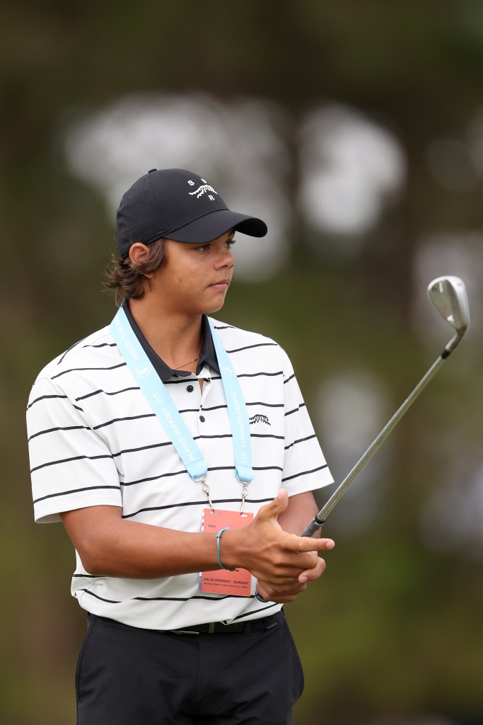 Charlie Woods, son of Tiger Woods of the United States, looks on during a practice round prior to the U.S. Open at Pinehurst Resort on June 10, 2024 in Pinehurst, North Carolina.