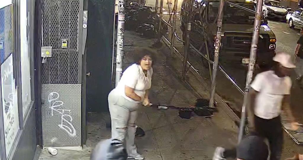 A surveillance camera captured a deadly Tuesday night stabbing near Port Authority in Midtown that left a young woman dead — as her alleged killer fled the scene with the bloody knife still in-hand.