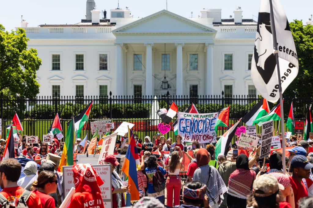 Supporters of Palestine gather outside the White House to protest Israel's ongoing incursion into Gaza, in Washington, DC, USA, 08 June 2024.