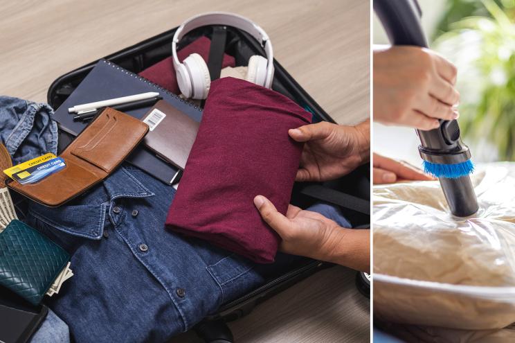 A person packing a suitcase efficiently for travel