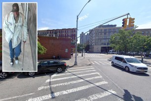 The victim was walking on the sidewalk at St. Nicholas Avenue and West 111th Street in Harlem just before 11 a.m. Saturday when a stranger strolled up to her and plunged an “unknown sharp object” into her left lower back, cops said. 