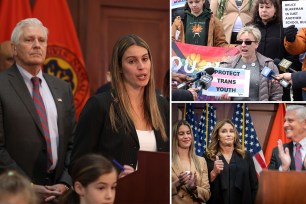 Nassau County Executive Bruce Blakeman and Samantha Goetz with the Nassau County legislature, at a Press conference with children, at the Theodore Roosevelt Building at 1550 Franklin Avenue in Mineola, Long Island, NY