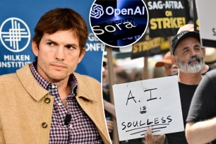 Ashton Kutcher and protestors