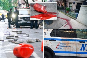 A trio of vandals chucked red paint at a Palestinian mission and a luxury Upper East Side building Wednesday morning -- hours before a pair of firebugs torched two American flags outside the Israeli consulate, authorities said.