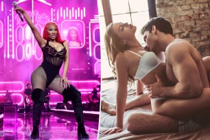 (Left) Nicki Minaj performing. (Right) Couple having sex.