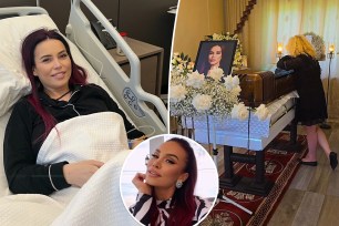 A collage featuring celebrities Ilfenesh Hadera and Pamela Reif, showing a woman resting in a hospital bed