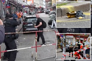 German police said Sunday they shot and wounded a man who was threatening them with an ax and a Molotov cocktail in the northern city of Hamburg, hours before it hosted a match in the European Championship soccer tournament.