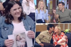 Kelly Ripa and husband, Mark Consuelos, reunited with the person who played their baby, Lorenzo, on "All My Children" during Monday's episode of "Live with Kelly and Mark."