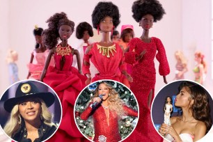 (Main) Black Barbies. (Inset Left) Beyonce. (Inset center) Mariah Carey. (Inset Right) Zendaya.