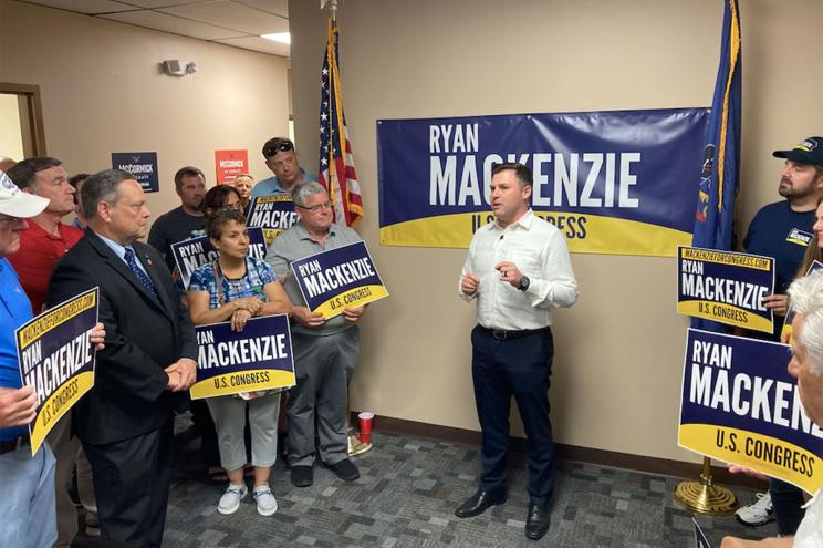With support from the National Republican Congressional Committee, Mackenzie debuted his campaign’s “Battle Station” office Thursday evening.