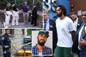 Cop standing outside taped off entrance to 175th Street subway station; investigators putting hazmat suits on before descending into 175th Street subway station; Johnny Medina posing for a picture; Diego Figueroa-Hepner in handcuffs getting escorted by police out of the NYPD 33 precinct.