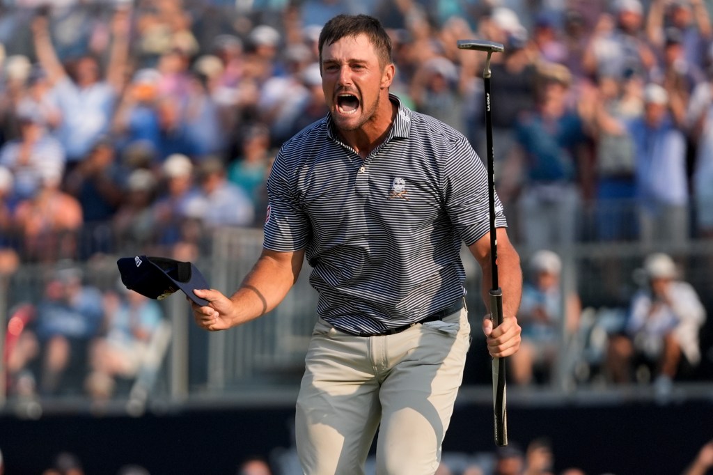 Bryson DeChambeau celebrates after winning the U.S. Open golf tournament Sunday, June 16, 2024.