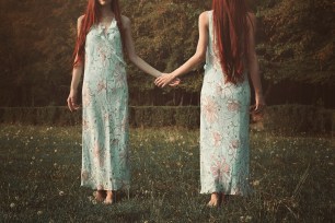 Red hair woman with her mirror soul. Surreal and conceptua