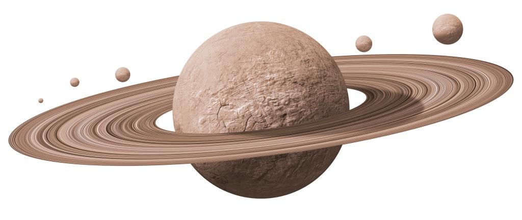 saturn planets in deep space with rings  and moons surrounded. isolated with clipping path on white background